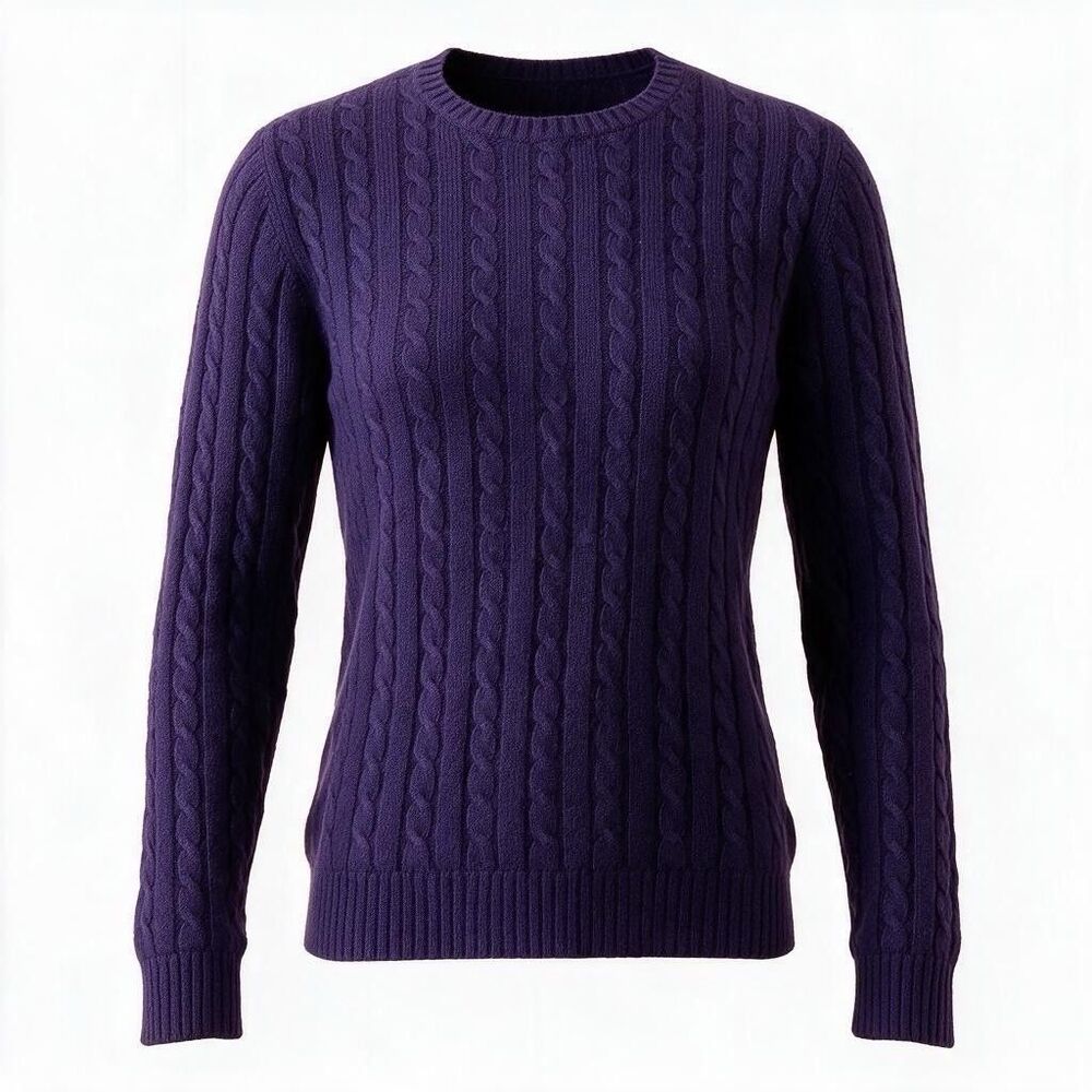 VTG Lauren Ralph Lauren M Purple cashmere, Cable-Knit Crew Neck Pullover Sweater